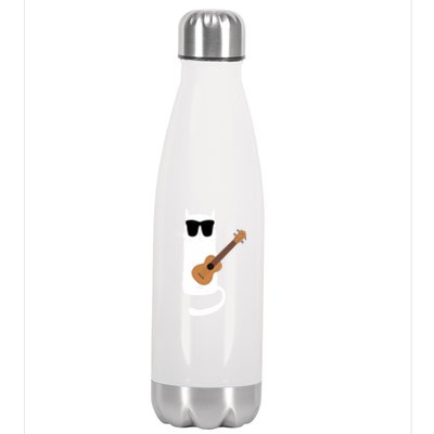 Funny Cat Wearing Sunglasses Playing Ukulele Stainless Steel Insulated Water Bottle