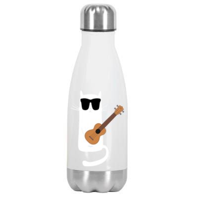 Funny Cat Wearing Sunglasses Playing Ukulele Stainless Steel Insulated Water Bottle