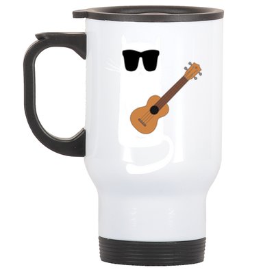 Funny Cat Wearing Sunglasses Playing Ukulele Stainless Steel Travel Mug