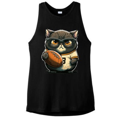 Funny cat with football for American football fans Premium Ladies PosiCharge Tri-Blend Wicking Tank