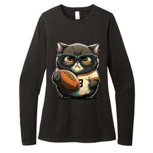 Funny cat with football for American football fans Premium Womens CVC Long Sleeve Shirt