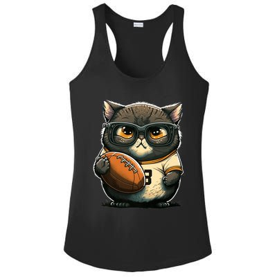 Funny cat with football for American football fans Premium Ladies PosiCharge Competitor Racerback Tank