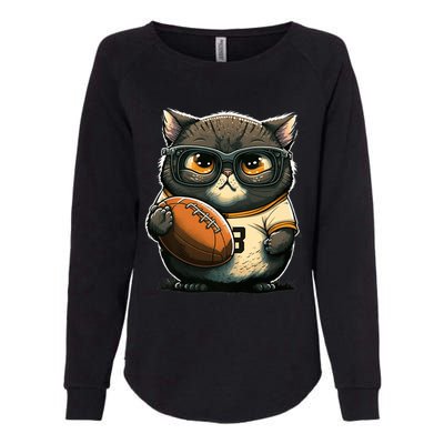 Funny cat with football for American football fans Premium Womens California Wash Sweatshirt