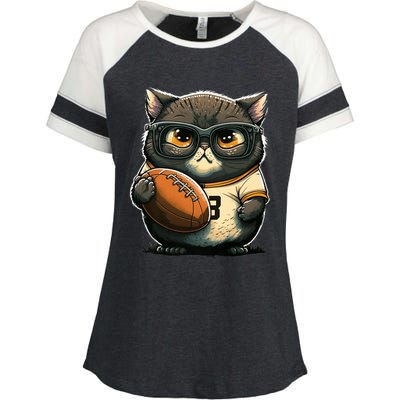 Funny cat with football for American football fans Premium Enza Ladies Jersey Colorblock Tee