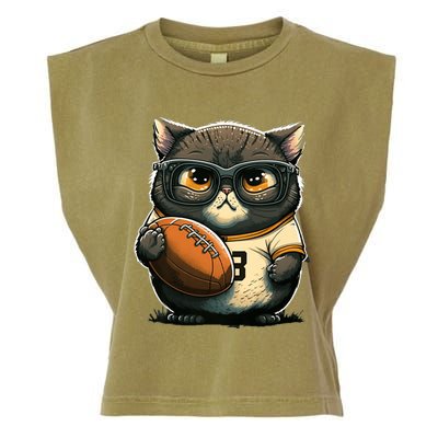 Funny cat with football for American football fans Premium Garment-Dyed Women's Muscle Tee