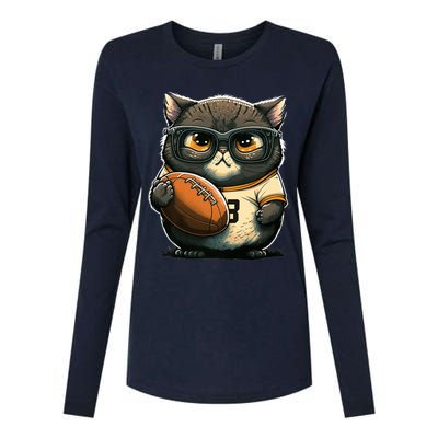 Funny cat with football for American football fans Premium Womens Cotton Relaxed Long Sleeve T-Shirt