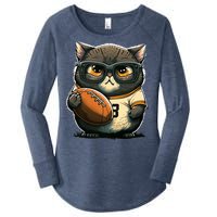 Funny cat with football for American football fans Premium Women's Perfect Tri Tunic Long Sleeve Shirt