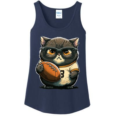 Funny cat with football for American football fans Premium Ladies Essential Tank