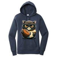 Funny cat with football for American football fans Premium Women's Pullover Hoodie