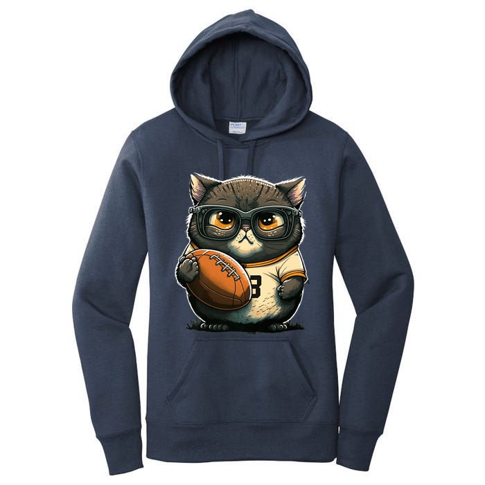 Funny cat with football for American football fans Premium Women's Pullover Hoodie