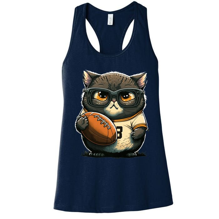 Funny cat with football for American football fans Premium Women's Racerback Tank