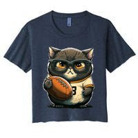 Funny cat with football for American football fans Premium Women's Crop Top Tee