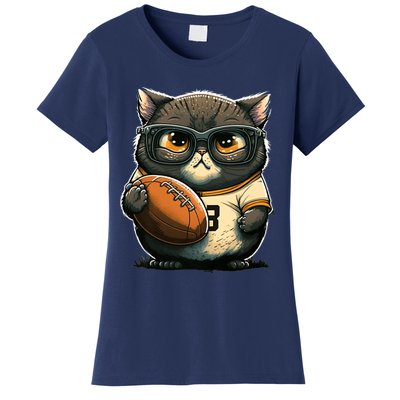 Funny cat with football for American football fans Premium Women's T-Shirt