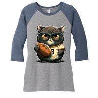 Funny cat with football for American football fans Premium Women's Tri-Blend 3/4-Sleeve Raglan Shirt