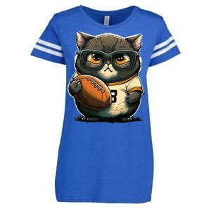 Funny cat with football for American football fans Premium Enza Ladies Jersey Football T-Shirt