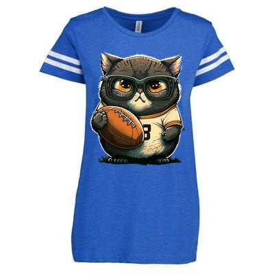 Funny cat with football for American football fans Premium Enza Ladies Jersey Football T-Shirt