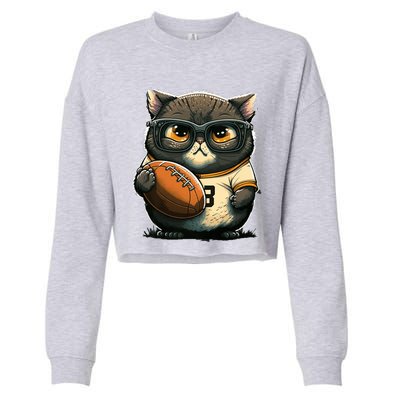 Funny cat with football for American football fans Premium Cropped Pullover Crew