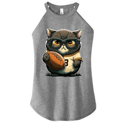 Funny cat with football for American football fans Premium Women's Perfect Tri Rocker Tank