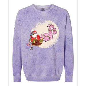 Funny Christmas When Pig Fly Oinkers Pulling Sleigh Meaningful Gift Colorblast Crewneck Sweatshirt