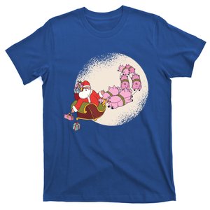 Funny Christmas When Pig Fly Oinkers Pulling Sleigh Meaningful Gift T-Shirt