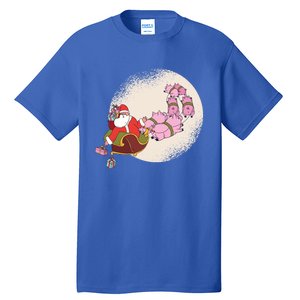 Funny Christmas When Pig Fly Oinkers Pulling Sleigh Meaningful Gift Tall T-Shirt