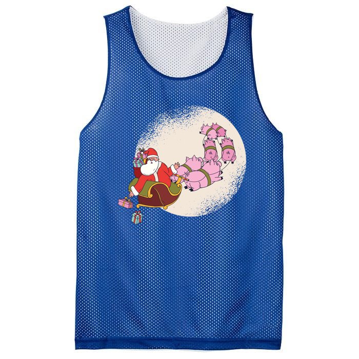 Funny Christmas When Pig Fly Oinkers Pulling Sleigh Meaningful Gift Mesh Reversible Basketball Jersey Tank