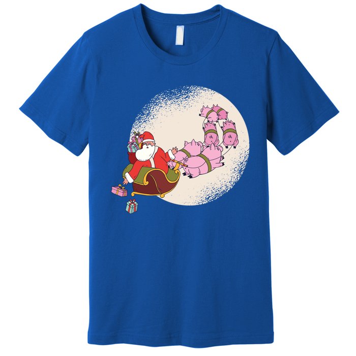 Funny Christmas When Pig Fly Oinkers Pulling Sleigh Meaningful Gift Premium T-Shirt