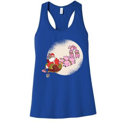 Funny Christmas When Pig Fly Oinkers Pulling Sleigh Meaningful Gift Women's Racerback Tank