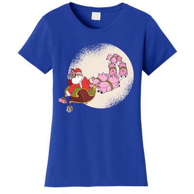 Funny Christmas When Pig Fly Oinkers Pulling Sleigh Meaningful Gift Women's T-Shirt