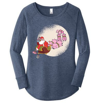 Funny Christmas When Pig Fly Oinkers Pulling Sleigh Meaningful Gift Women's Perfect Tri Tunic Long Sleeve Shirt