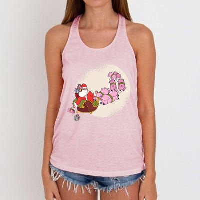 Funny Christmas When Pig Fly Oinkers Pulling Sleigh Meaningful Gift Women's Knotted Racerback Tank