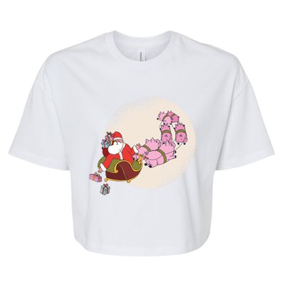 Funny Christmas When Pig Fly Oinkers Pulling Sleigh Meaningful Gift Bella+Canvas Jersey Crop Tee