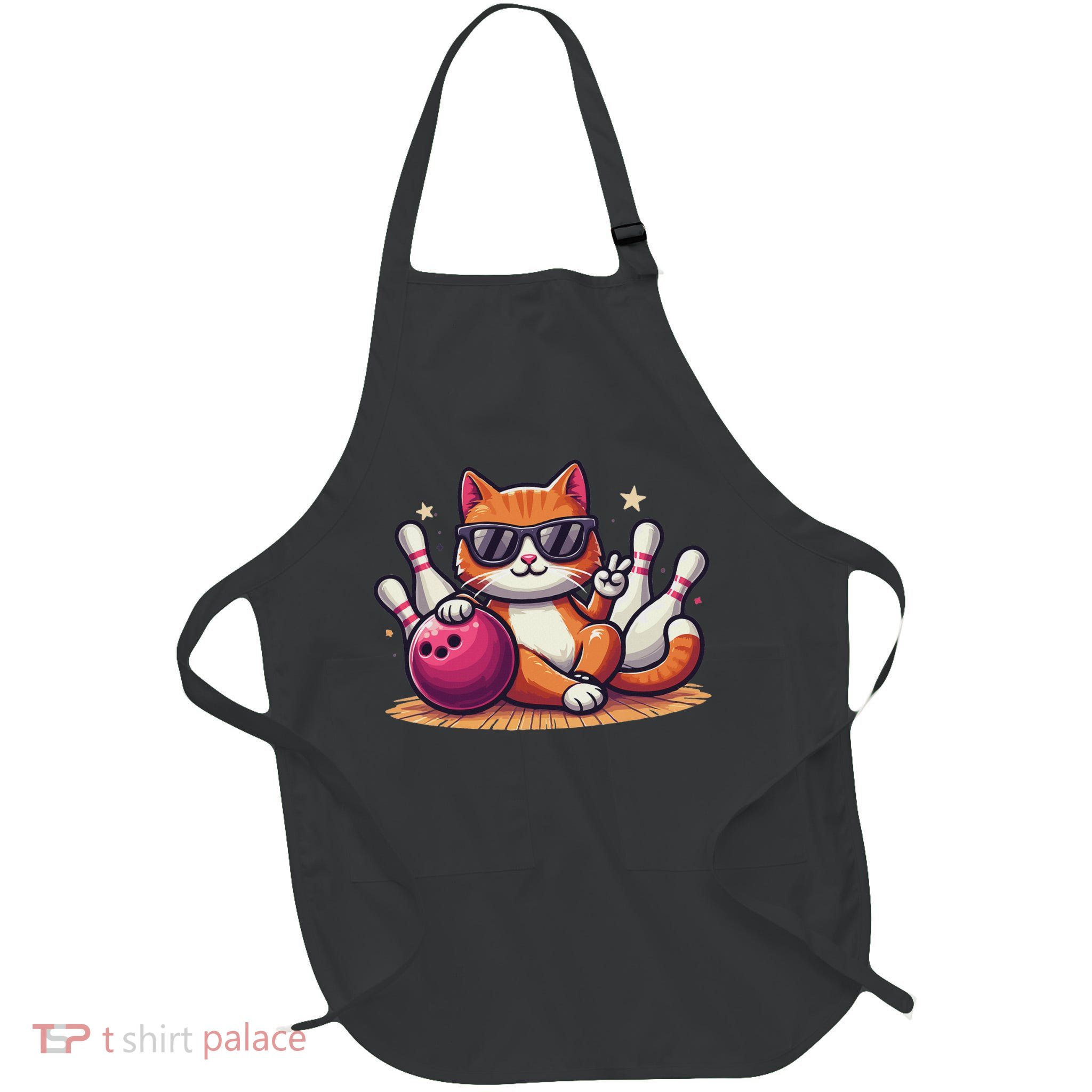 Funny Cat With Sunglasses Cat Playing Bowling Full-Length Apron With Pockets