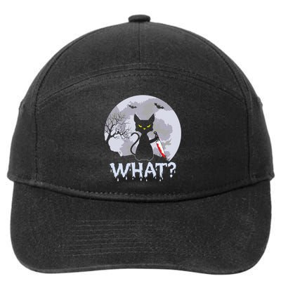 Funny CAT WHAT? Murderous Black Cat With Knife Halloween Costume 7-Panel Snapback Hat