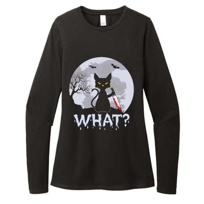 Funny CAT WHAT? Murderous Black Cat With Knife Halloween Costume Womens CVC Long Sleeve Shirt