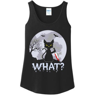 Funny CAT WHAT? Murderous Black Cat With Knife Halloween Costume Ladies Essential Tank