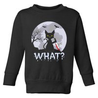 Funny CAT WHAT? Murderous Black Cat With Knife Halloween Costume Toddler Sweatshirt