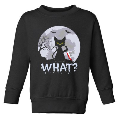 Funny CAT WHAT? Murderous Black Cat With Knife Halloween Costume Toddler Sweatshirt