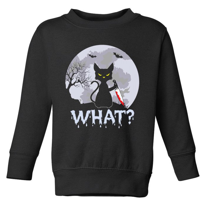 Funny CAT WHAT? Murderous Black Cat With Knife Halloween Costume Toddler Sweatshirt