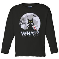 Funny CAT WHAT? Murderous Black Cat With Knife Halloween Costume Toddler Long Sleeve Shirt