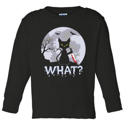 Funny CAT WHAT? Murderous Black Cat With Knife Halloween Costume Toddler Long Sleeve Shirt