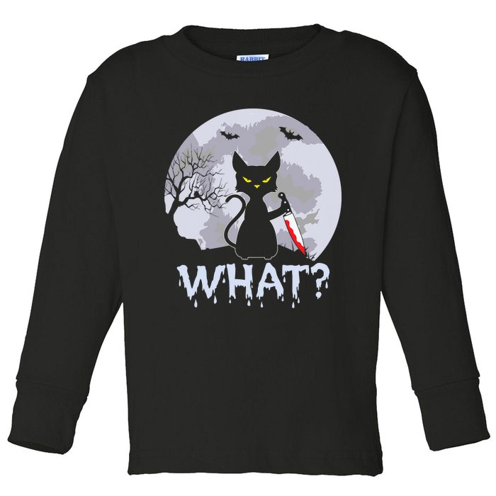 Funny CAT WHAT? Murderous Black Cat With Knife Halloween Costume Toddler Long Sleeve Shirt