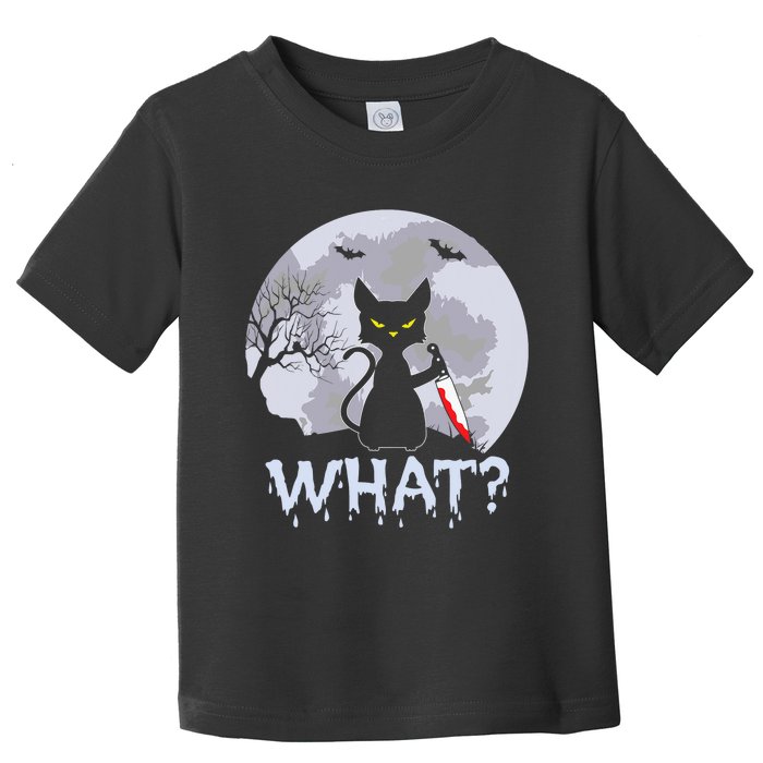 Funny CAT WHAT? Murderous Black Cat With Knife Halloween Costume Toddler T-Shirt