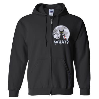 Funny CAT WHAT? Murderous Black Cat With Knife Halloween Costume Full Zip Hoodie