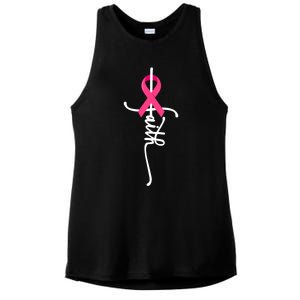 Faith Cross Warrior Survivor Pink Ribbon Breast Cancer Cute Gift Ladies PosiCharge Tri-Blend Wicking Tank