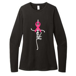 Faith Cross Warrior Survivor Pink Ribbon Breast Cancer Cute Gift Womens CVC Long Sleeve Shirt