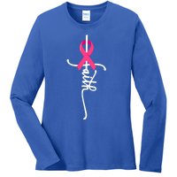 Faith Cross Warrior Survivor Pink Ribbon Breast Cancer Cute Gift Ladies Long Sleeve Shirt