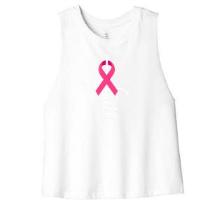 Faith Cross Warrior Survivor Pink Ribbon Breast Cancer Cute Gift Women's Racerback Cropped Tank