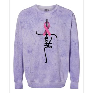 Faith Cross Warrior Survivor Ribbon Breast Cancer Gift Colorblast Crewneck Sweatshirt