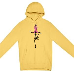 Faith Cross Warrior Survivor Ribbon Breast Cancer Gift Premium Pullover Hoodie